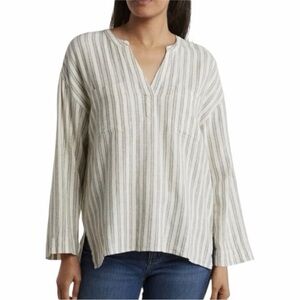Madewell Linen-Blend Lakeline Popover Shirt / size L - cream/gray stripes